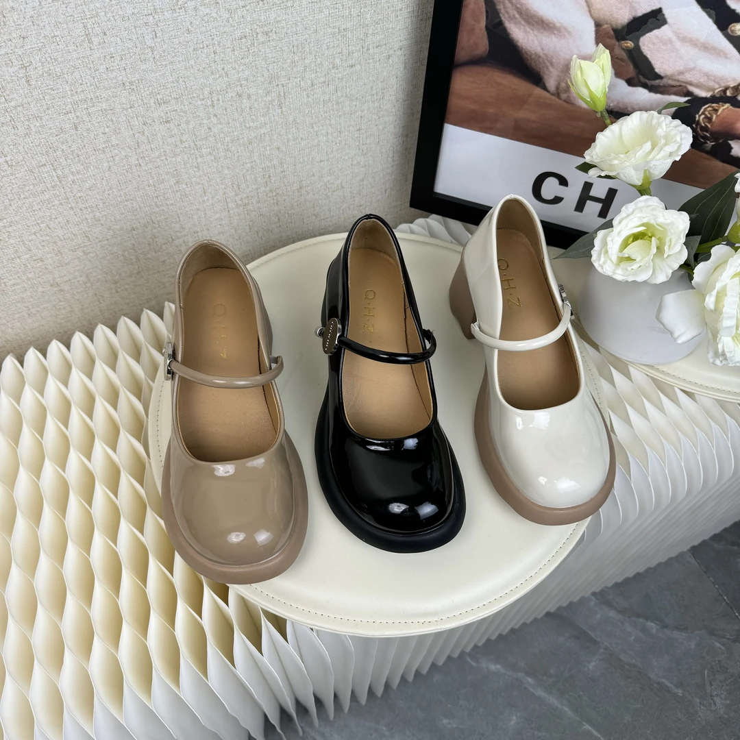 2024年夏季款复古法式玛丽珍女鞋浅口圆头粗跟女单鞋中带