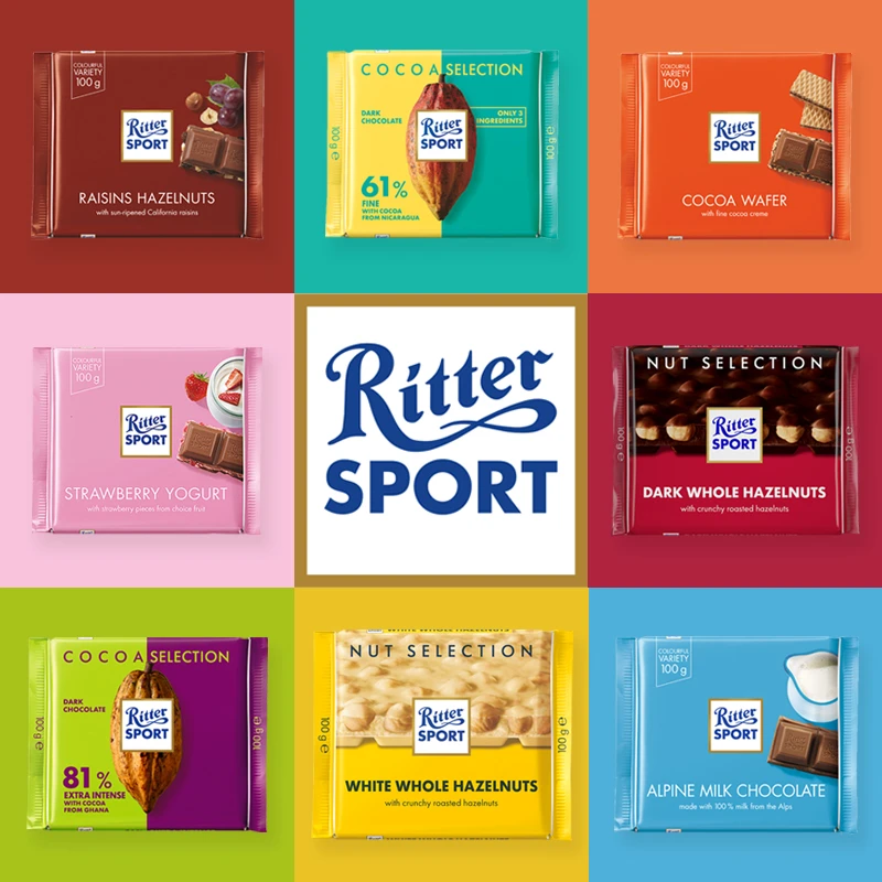德国原装进口Ritter Sport瑞特滋牛奶巧克力榛子黑巧100g*3块组合