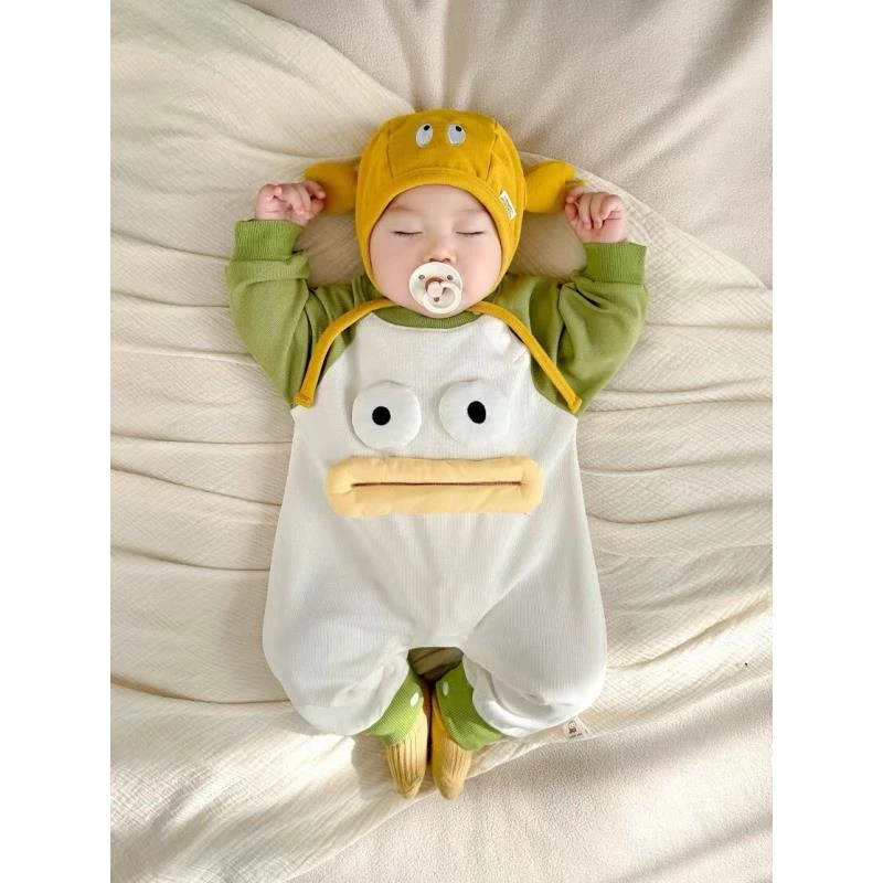 春款单层婴儿衣服卡通连体衣2024新款洋气儿新生儿长袖外出爬爬服