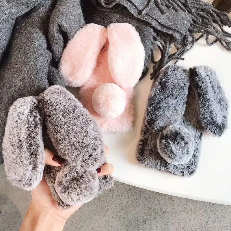 立体兔子苹果15Promax毛绒手机壳iPhone14新款13/12/11可爱XS女XR