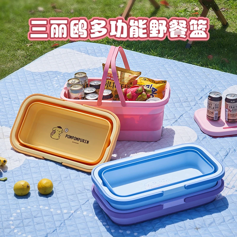 新款野餐篮户外露营折叠箱带小桌板 可折叠便携野炊春游收纳桶