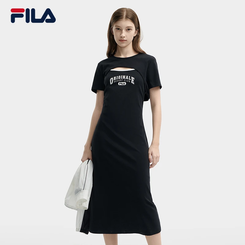 Fila/斐乐新款女夏时尚简约气质【显瘦遮肉】休闲连衣裙F11W429304F