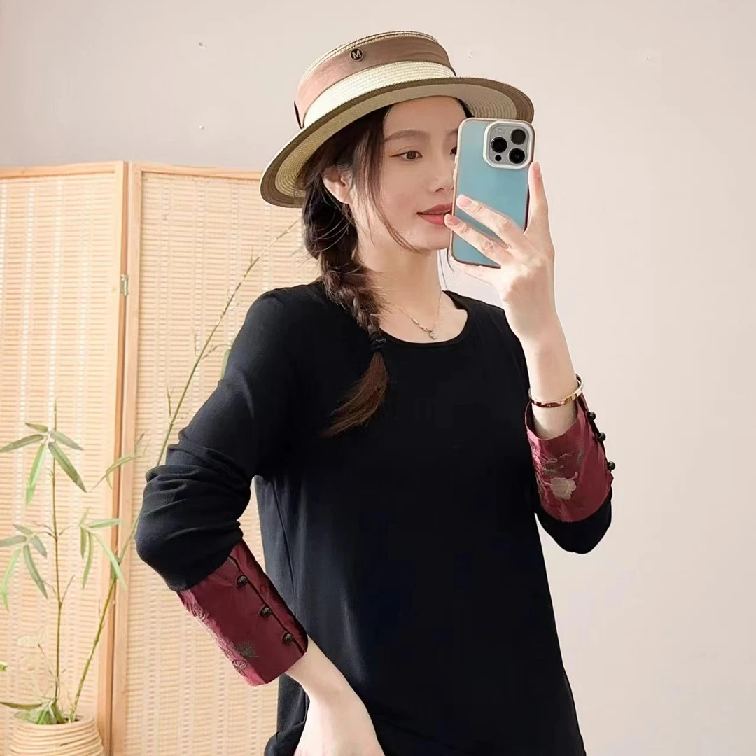 白雪民族风绣花打底衫