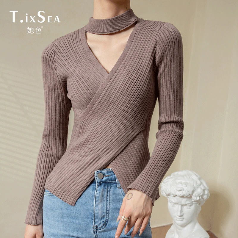 V领挂脖飘带针织衫马甲女早秋外穿开衫宽松百搭上衣