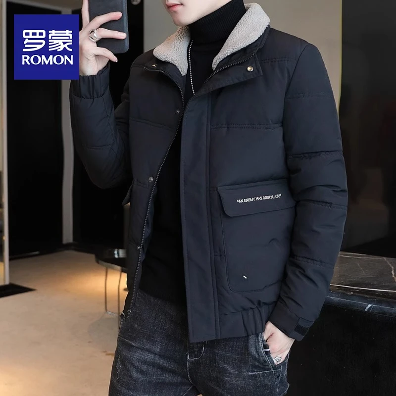 罗蒙2025冬季新款棉衣男士外套短款加绒加厚棉袄潮流冬装毛领棉服