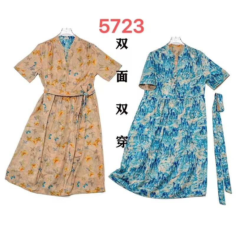 5723双面双穿显瘦系带短袖连衣裙