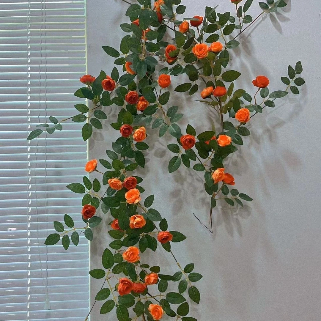仿真玫瑰花藤条墙面植物塑料装饰藤蔓空调管道室内客厅假花壁挂