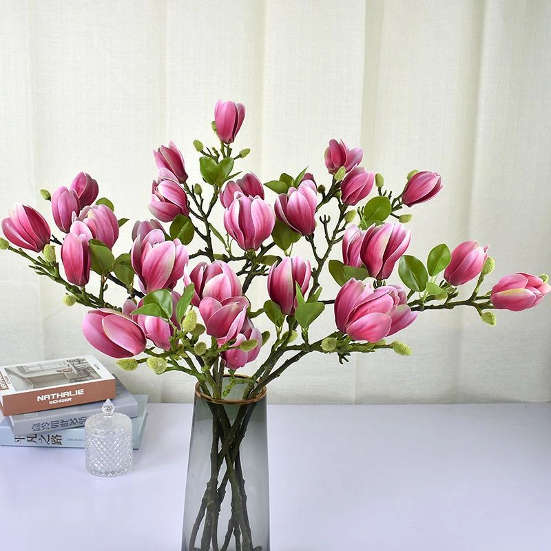 高档PU手感新中式含苞玉兰花仿真花客厅餐桌装饰假花摆件摆设插花