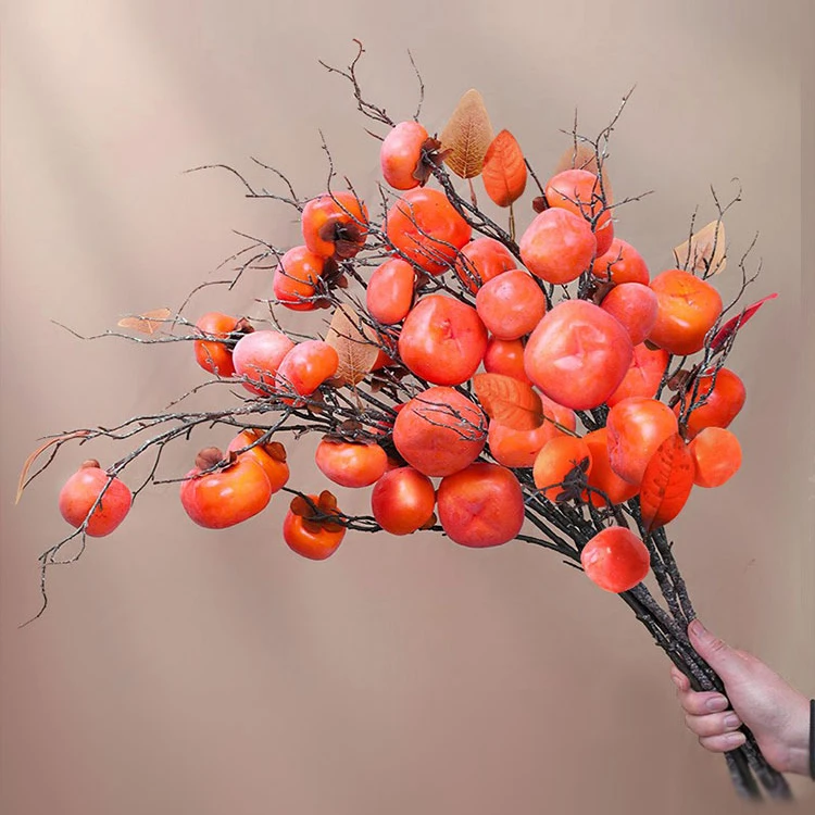 柿子带霜仿真假花客厅摆设摆件插花如意果实装饰柿柿如意摆件植物