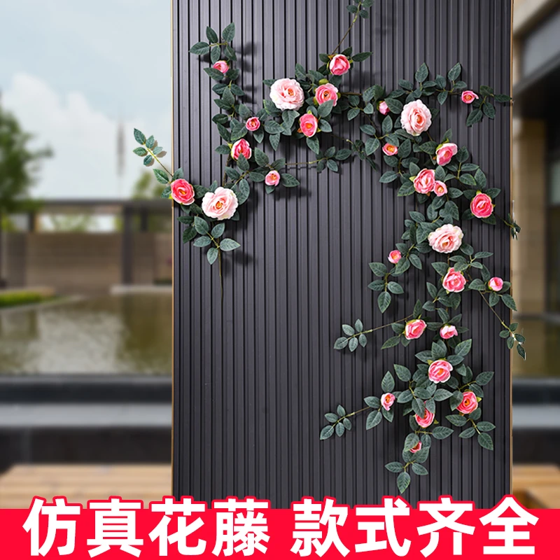 维多利亚玫瑰花藤假花客厅墙面空调管道壁挂装饰花条仿真藤蔓植物