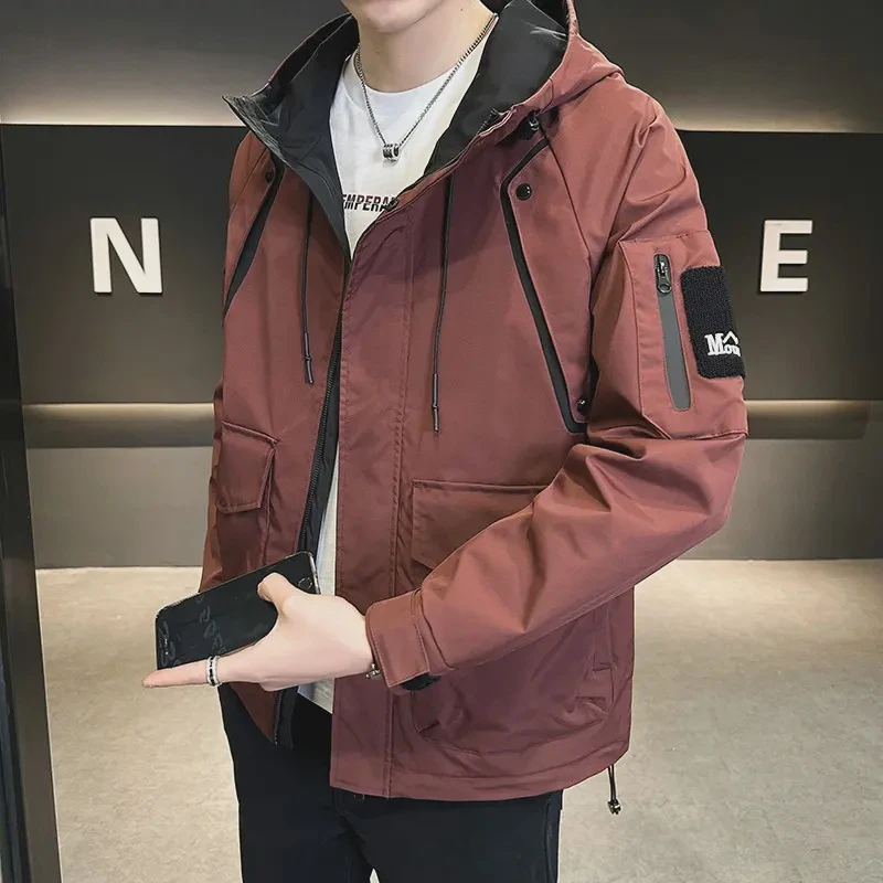 秋季新款男士时尚连帽工装夹克外套潮牌百搭宽松帅气休闲上衣