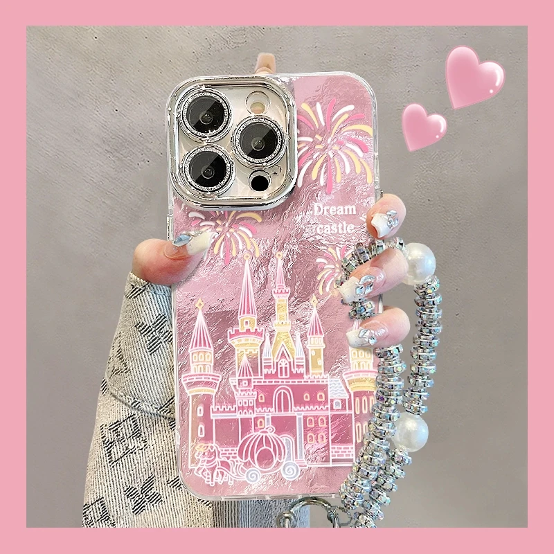 粉色烟花城堡适用苹果vivo华为oppo小米iPhone15精孔冰川纹手机壳