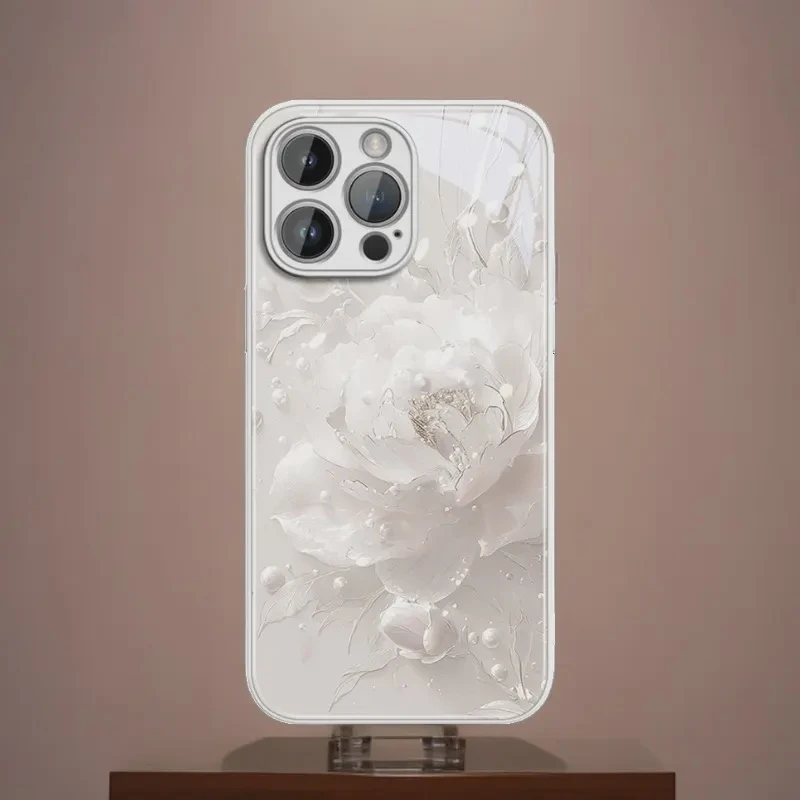 适用苹果15手机壳珍珠山茶花高级感超薄新款iPhone15promax保护套