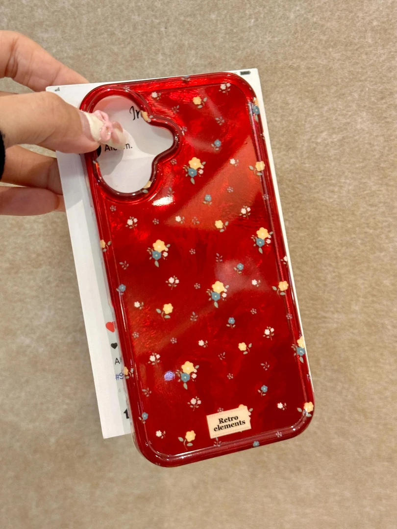 复古红满屏小碎花适用苹果15/14promax手机壳iPhone12防摔