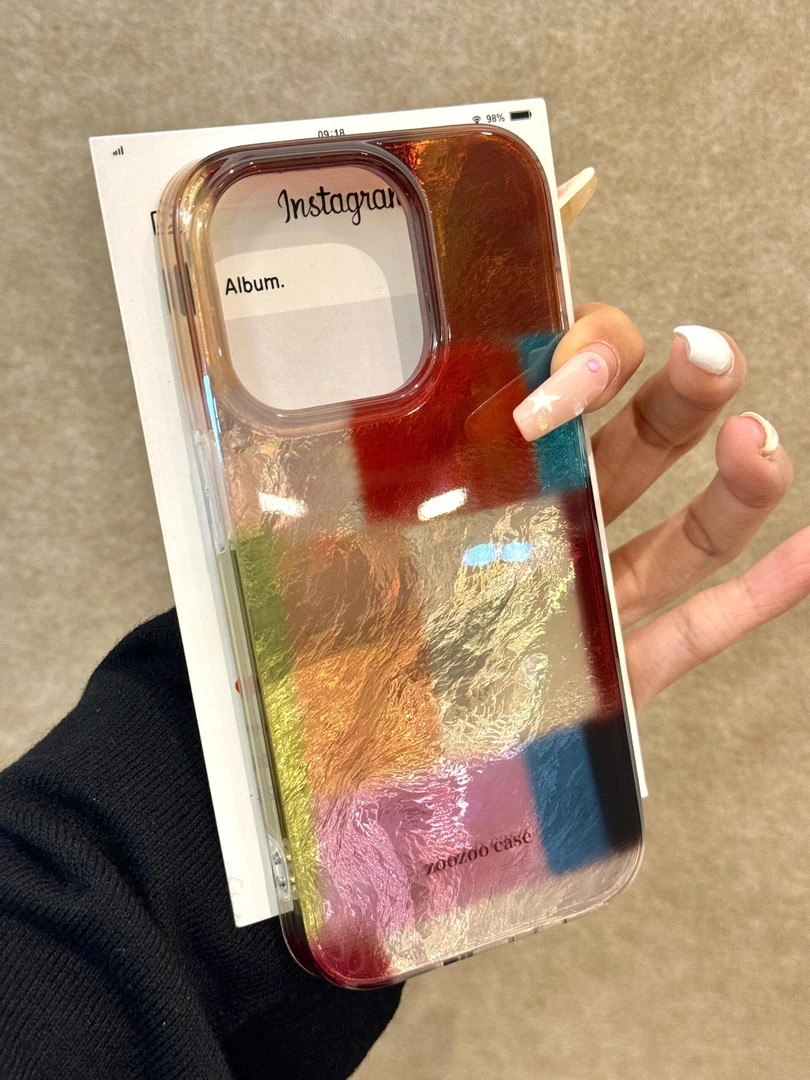 多彩方块格子适用苹果16/15promax手机壳iPhone12防摔11可爱xr/xs