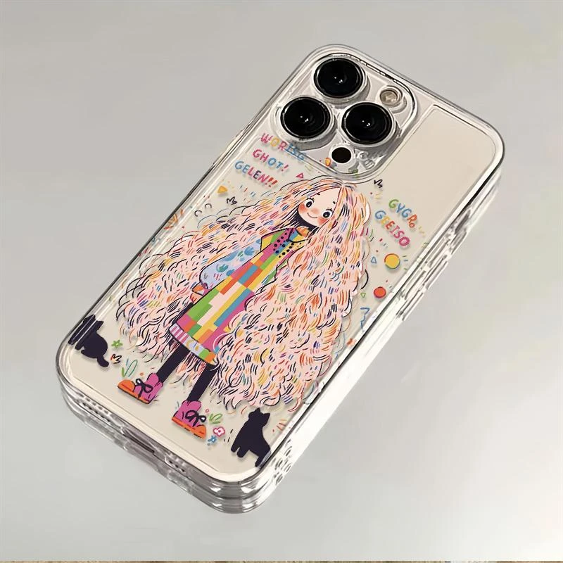 五彩头发女孩苹果小米oppovivo华为适用iPhone12/13/14/15手机壳