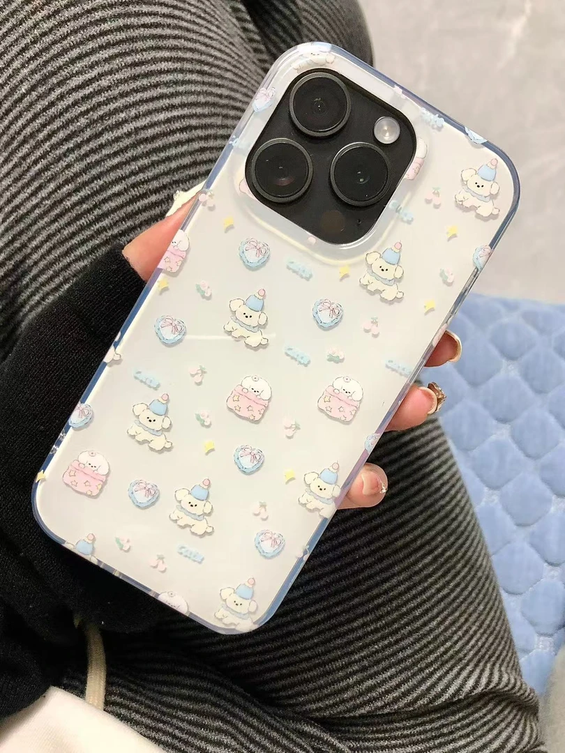 小清新蓝帽满屏狗狗适用苹果16/15promax手机壳iPhone12防