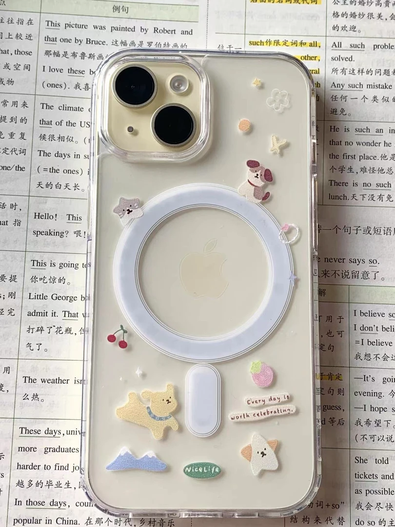 ins小众可爱樱桃小狗磁吸适用苹果15/14promax手机壳iPhone13软12