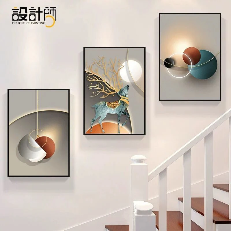 楼梯装饰画防水高清客厅卧室墙贴画自粘走廊过道墙面装饰贴纸防潮