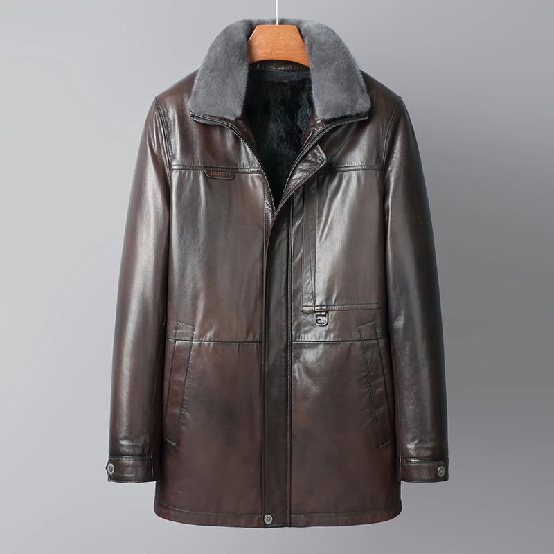 中长款整貂内胆海宁真皮皮衣2024新款可拆卸中老年皮衣男款爸爸装