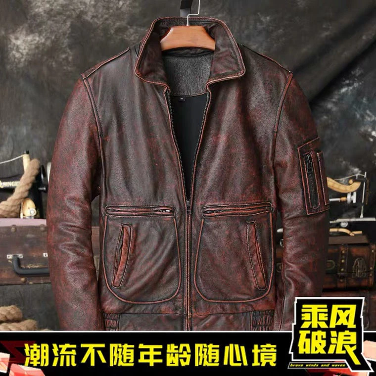 飞行员皮夹克男空军进口头层加厚牛皮真皮皮衣秋冬机车服复古外套