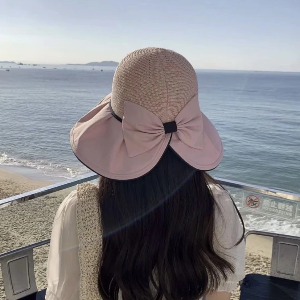 百搭出游经典开衩蝴蝶结镂空透气防晒遮阳帽渔夫帽
