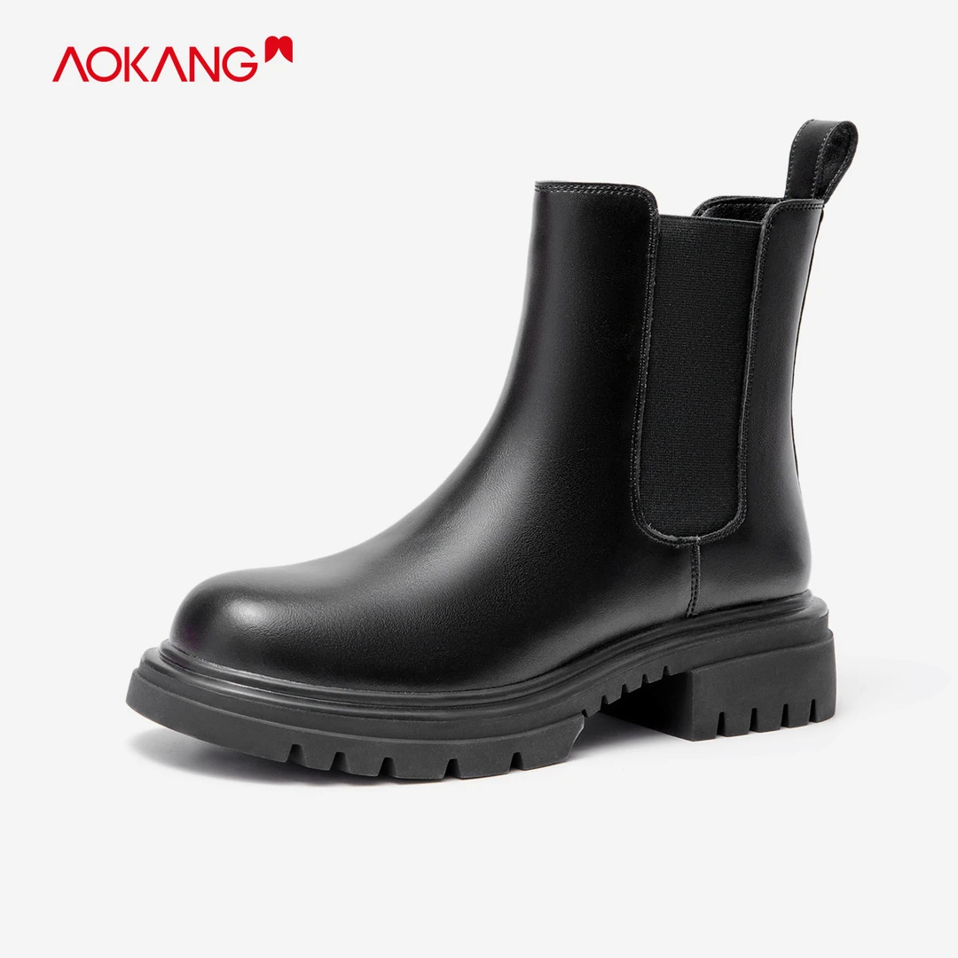 奥康女鞋2023年秋冬季切尔西靴女套筒靴子时尚休闲中筒靴上班通勤