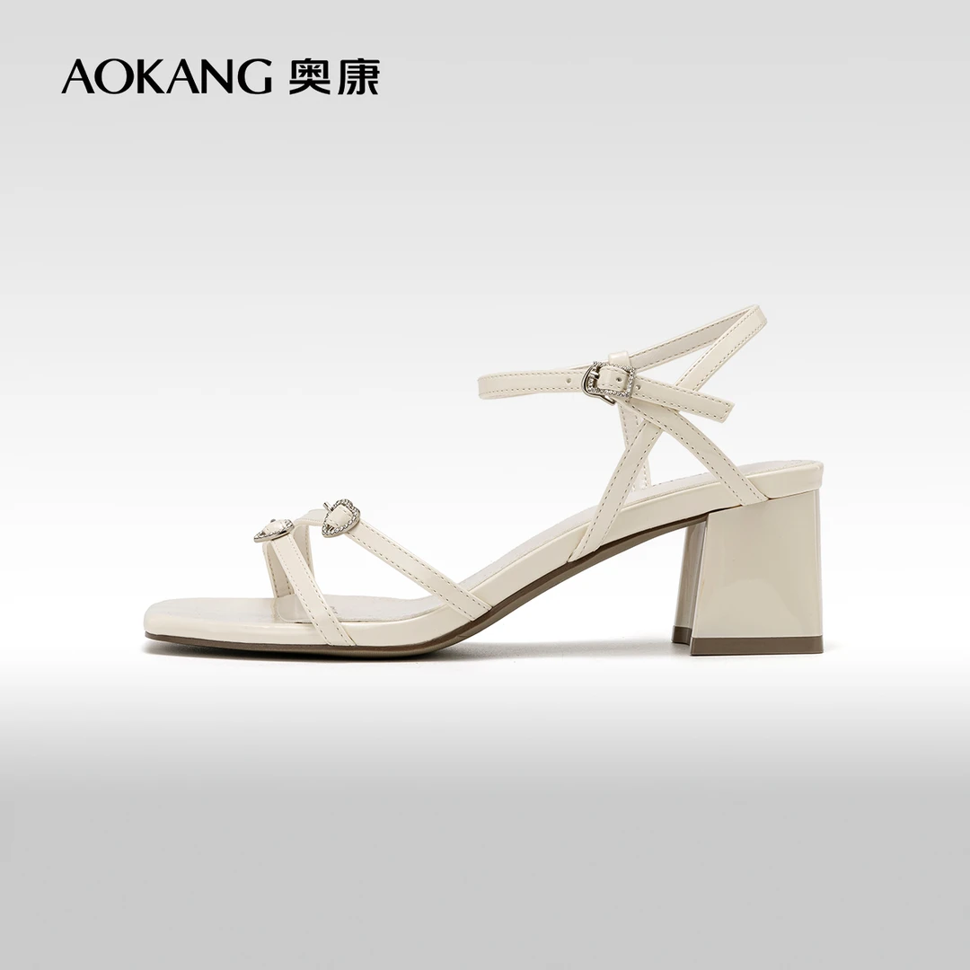 奥康女鞋 2024秋季新款法式甜美一字带时装凉鞋配裙子百搭高跟鞋