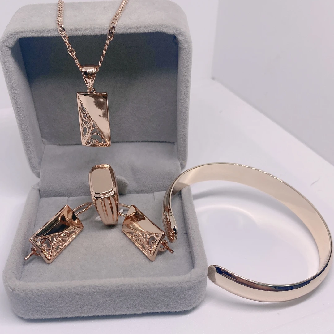 铜合金耳饰 066不掉色铜镀俄罗斯红金585耳环气质轻奢欧美套装