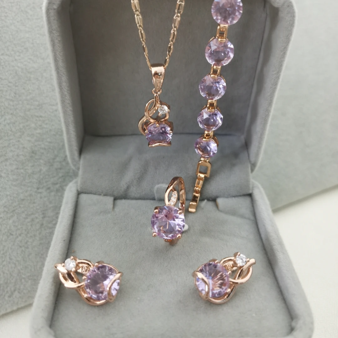 铜合金耳饰 043不掉色铜镀俄罗斯红金585耳环气质轻奢欧美套装