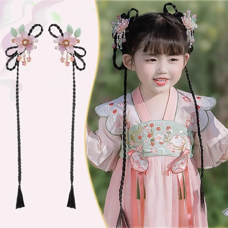 儿童汉服头饰古风女童假发辫子发髻配饰古装一体发箍发饰盘发造型