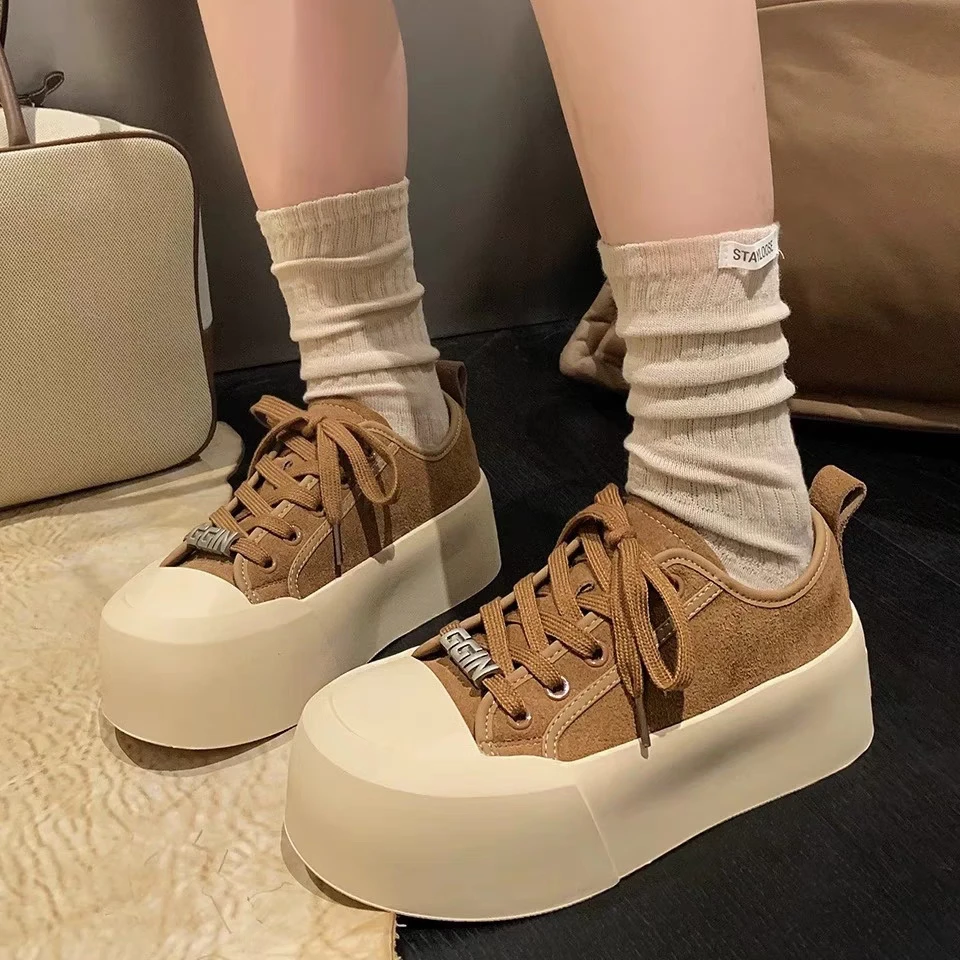 6039-15（单里）复古磨砂绒皮松糕鞋厚底运动板鞋软底百搭显脚小