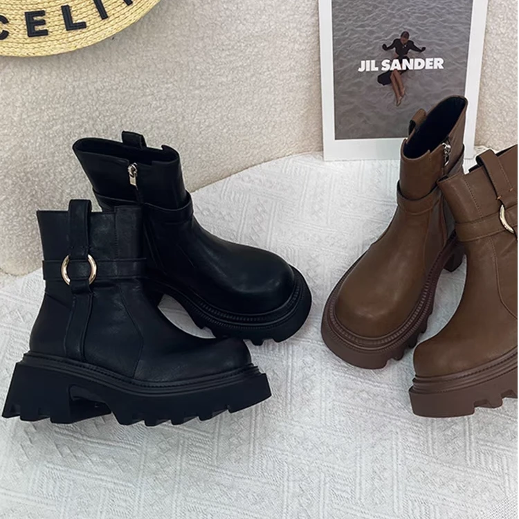 9281-3（单里）粗跟厚底马丁靴百搭短靴侧拉链时尚切尔西靴子