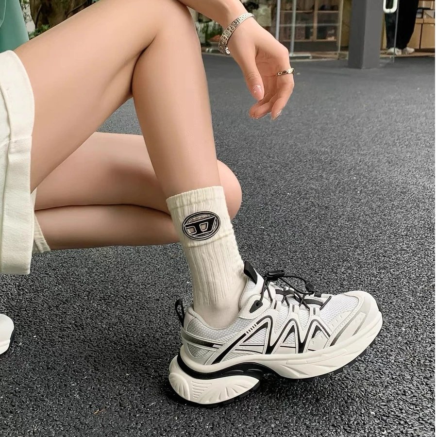 68-281（单里） 小个子休闲拼接网面厚底增高老爹鞋女抽绳登山运动