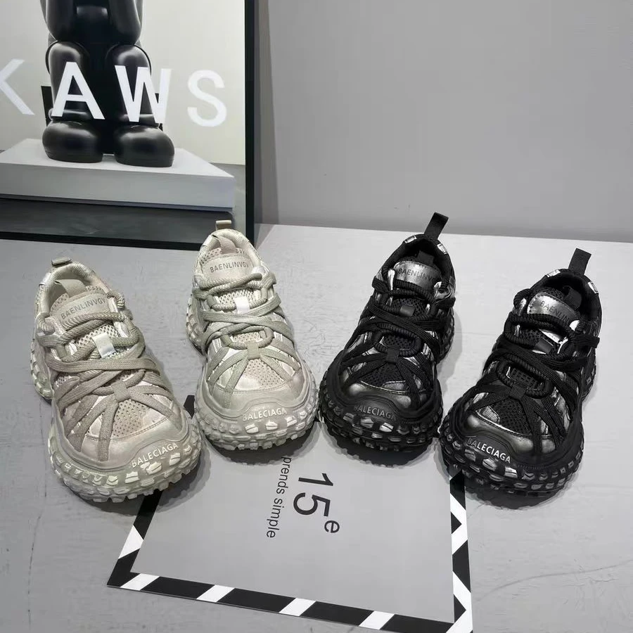 0591-1（单里）复古做旧脏脏鞋女榴莲厚底增高透气网面休闲运动