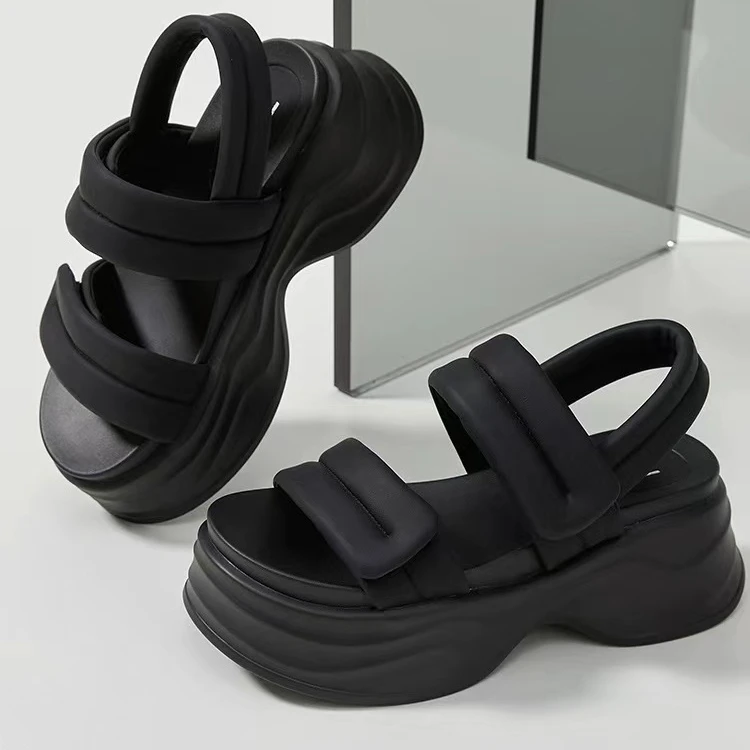 3508-1小个子厚底增高7cm百搭面包凉鞋夏新款学院风韩版鞋