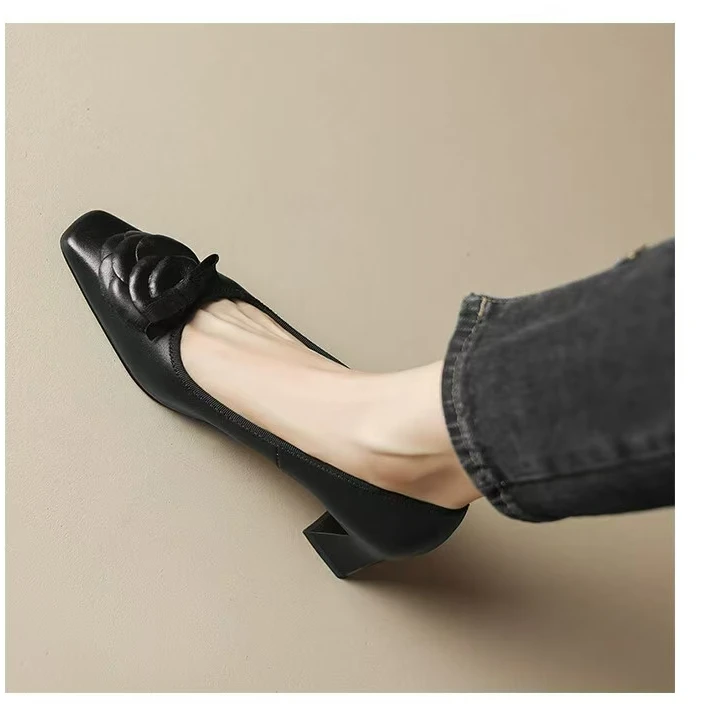 6666-32 高跟鞋女粗跟单鞋方头仙女风春秋季浅口