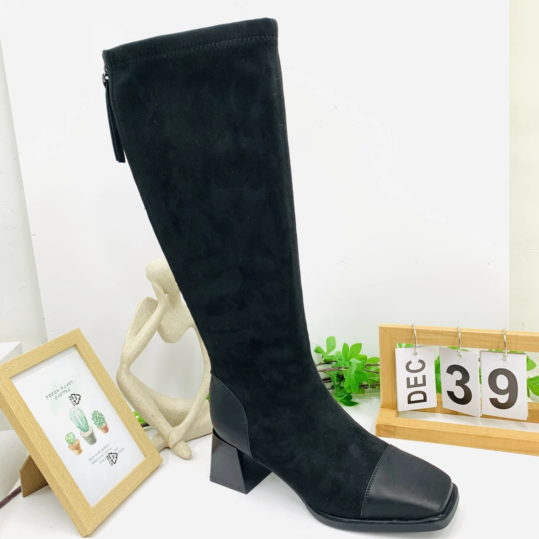7588-28 高跟弹力靴袜靴百搭新款秋冬瘦瘦靴长靴粗跟高筒靴增高