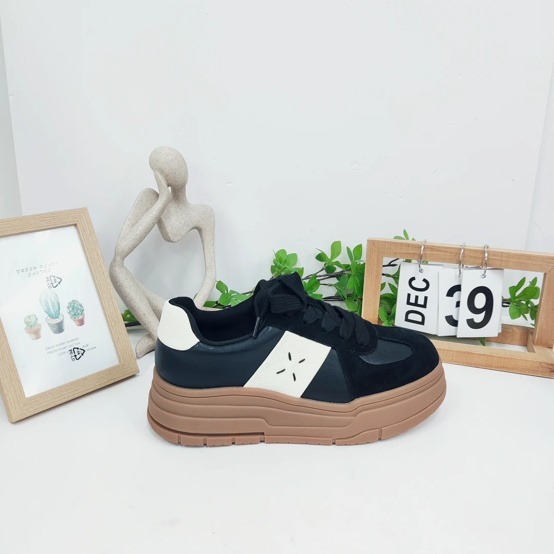 668-21（单里）高端安可拉红真皮厚底增高新款百搭女鞋松糕休闲板鞋