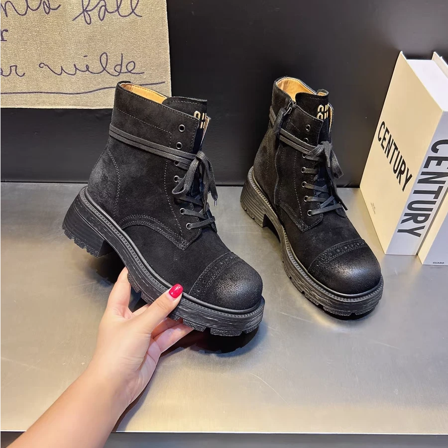 886-70（单里）不可抗拒!复古系带百搭马丁靴女磨砂厚底冬季短靴潮