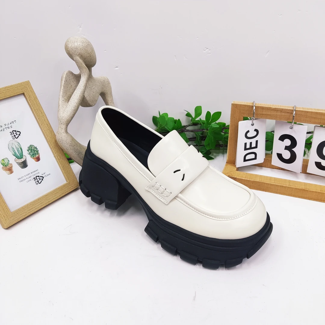 999-229 米色乐福小皮鞋女厚底JK鞋百搭英伦风日系圆头