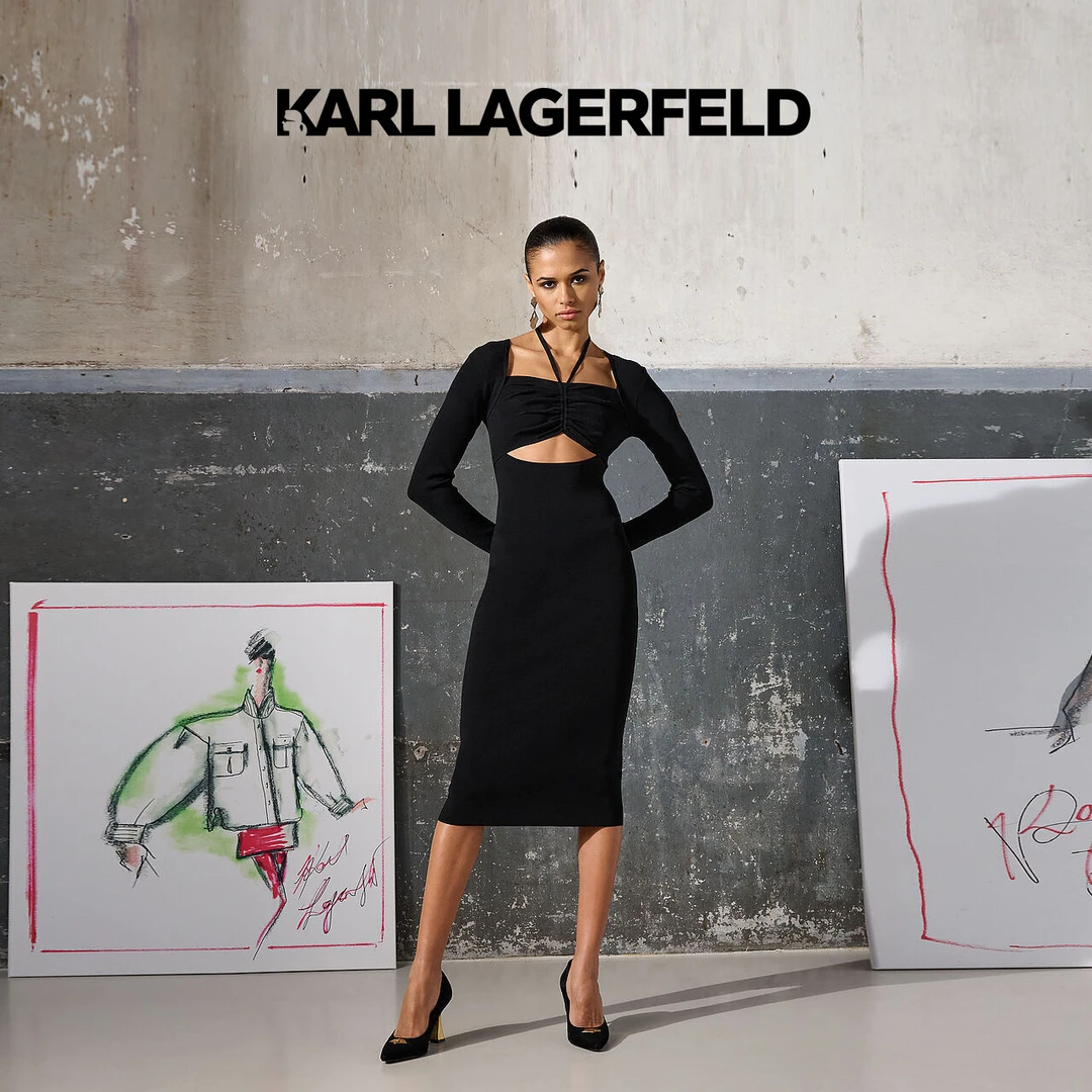 致敬经典系列KARL LAGERFELD夏针织修身连衣裙老佛爷235W1312