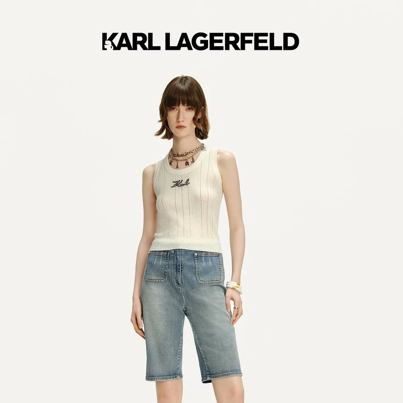 KARL LAGERFELD卡尔拉格斐24夏烫钻针织背心老佛爷241L00
