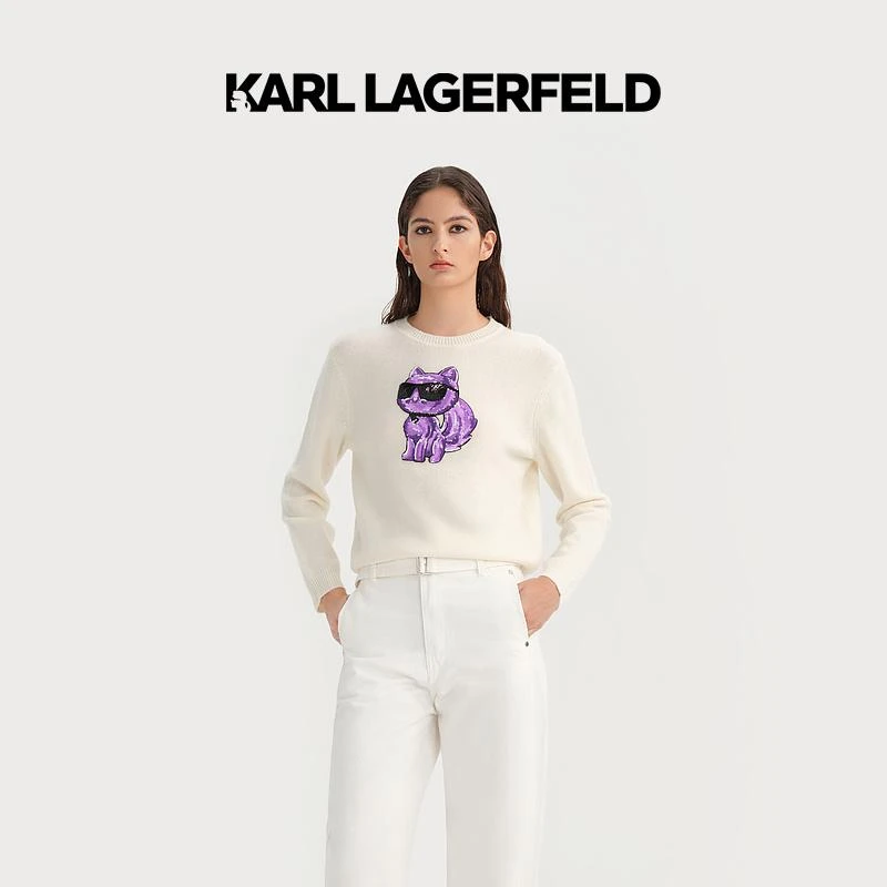 KARL LAGERFELD卡尔拉格斐23秋粉色印花猫咪套头衫236L2018