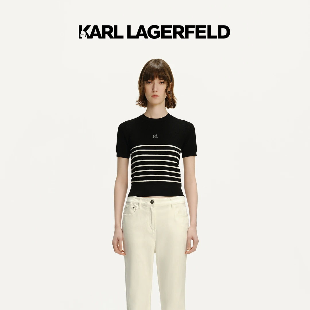 KARL LAGERFELD卡尔拉格斐24夏针织条纹短袖老佛爷241L17