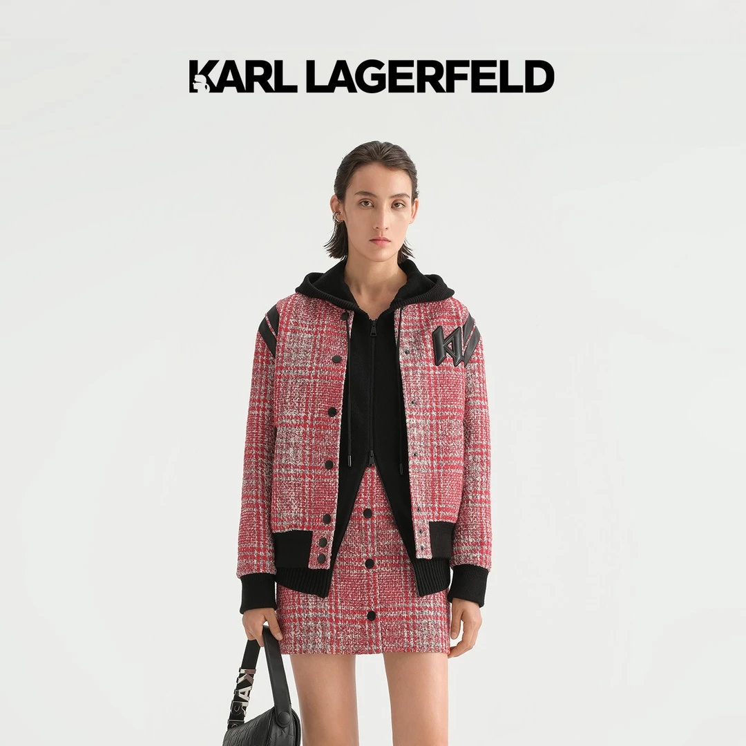 KARL LAGERFELD卡尔拉格斐秋款球服粗花呢夹克老佛爷236L1406