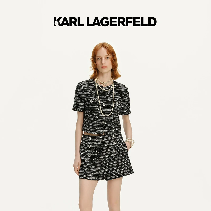 KARL LAGERFELD卡尔拉格斐24夏粗花呢短袖圆领外套241L14