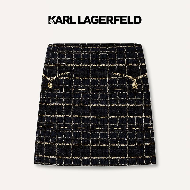 KARL LAGERFELD早春黑金格纹花呢半裙E41W1208