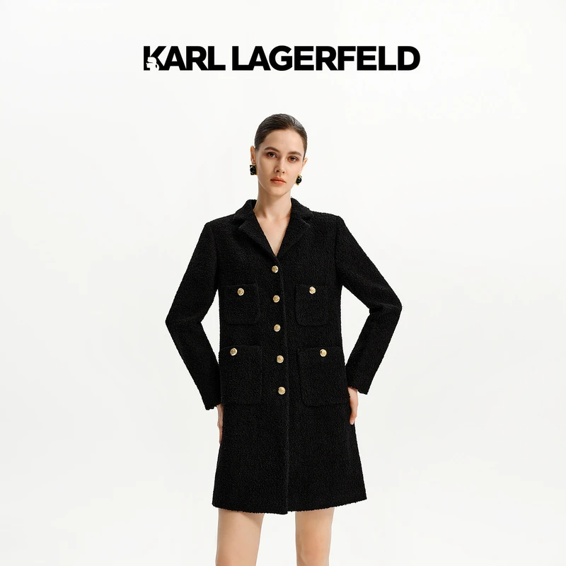 卡尔拉格斐24冬圈圈毛黑色大衣佛爷K27E2951