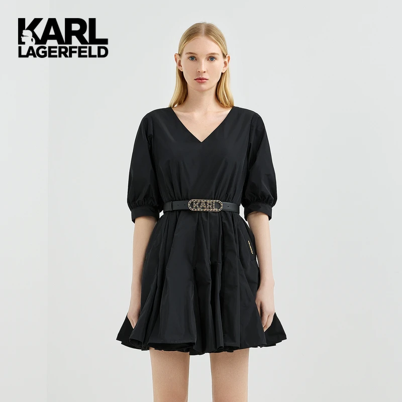 KARL LAGERFELD卡尔拉格斐新款气质V领连衣裙短老佛爷221L1321